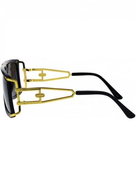 Rectangular Mens Designer Style Sunglasses Gold Accents Square Rectangular Shades - Black (Smoke) - C518H4I8MXL $13.05
