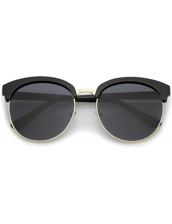 Oversized Women's Oversize Half-Frame Circle Flat Lens Round Sunglasses 58mm - Black-gold / Smoke - C817YHC9AI2 $13.15