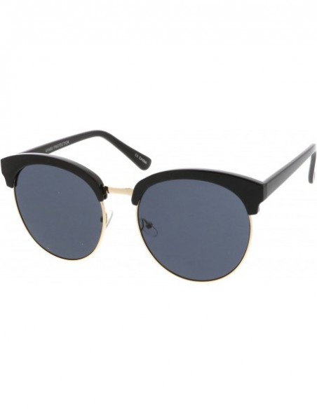 Oversized Women's Oversize Half-Frame Circle Flat Lens Round Sunglasses 58mm - Black-gold / Smoke - C817YHC9AI2 $13.15