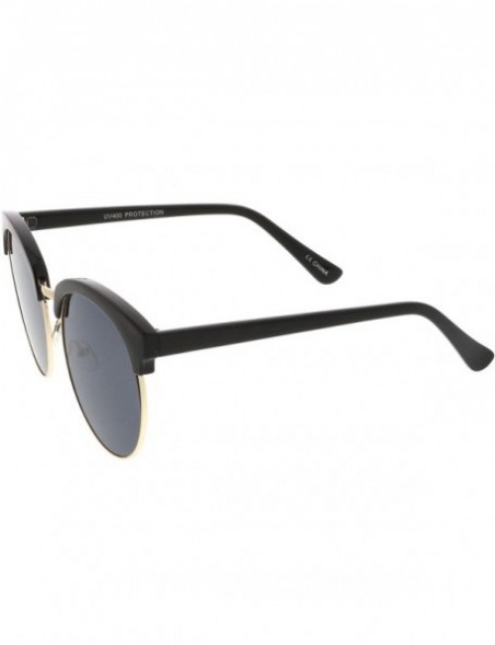 Oversized Women's Oversize Half-Frame Circle Flat Lens Round Sunglasses 58mm - Black-gold / Smoke - C817YHC9AI2 $13.15