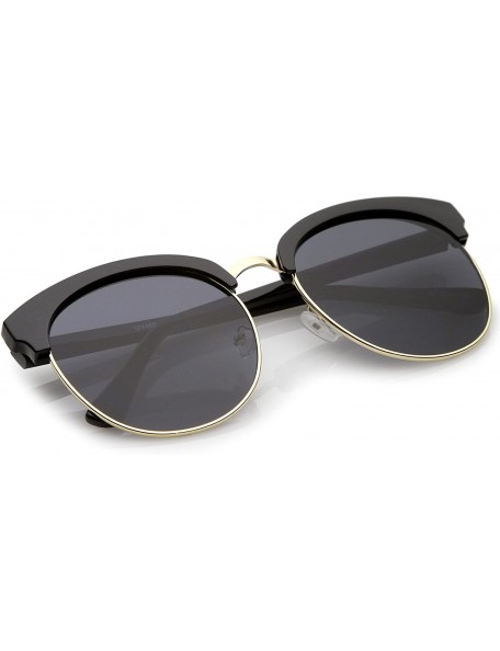 Oversized Women's Oversize Half-Frame Circle Flat Lens Round Sunglasses 58mm - Black-gold / Smoke - C817YHC9AI2 $13.15