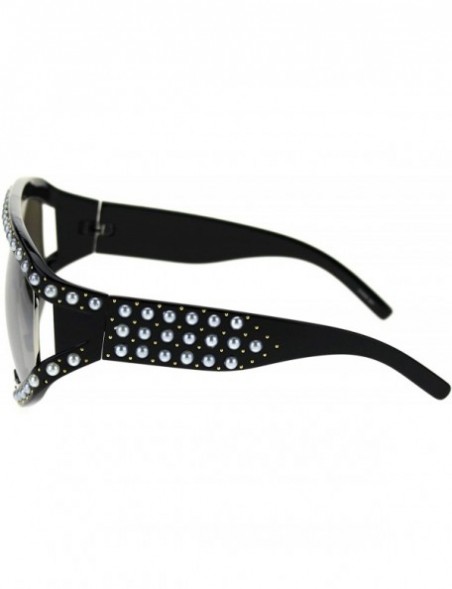 Oversized Pearl Jewel Stud Flat Top Oversize Mob Celebrity Sunglasses - Black Silver Mirror - C618TI3G5WW $17.12