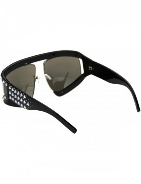 Oversized Pearl Jewel Stud Flat Top Oversize Mob Celebrity Sunglasses - Black Silver Mirror - C618TI3G5WW $17.12