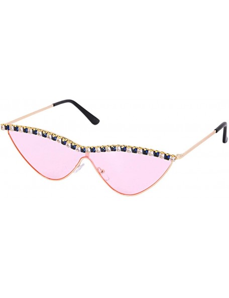 Square Vintage Cat Eye Diamond Crystal Sunglasses for Women Oversized Plastic Frame - Pink Lens/Diamond - CW197LAGIU3 $15.85
