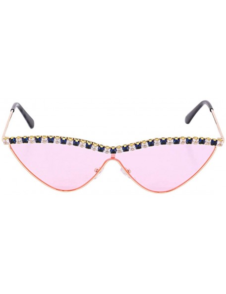 Square Vintage Cat Eye Diamond Crystal Sunglasses for Women Oversized Plastic Frame - Pink Lens/Diamond - CW197LAGIU3 $15.85