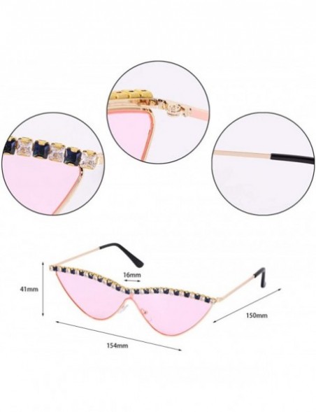 Square Vintage Cat Eye Diamond Crystal Sunglasses for Women Oversized Plastic Frame - Pink Lens/Diamond - CW197LAGIU3 $15.85