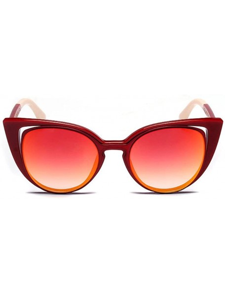 Square Plastic Fame Cateye Mirrored Sunglasses For Women Classic Style New Designer Cat Eye Style - Red/Red - C012IOUY6R7 $15.68
