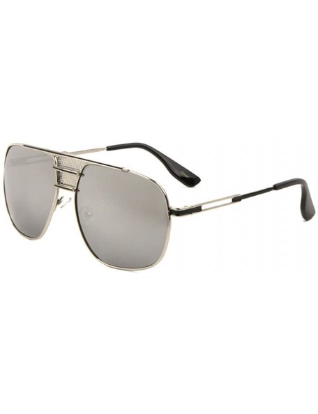 Rimless Roma Oversized Square Flat Top Aviator Sunglasses w/Mesh Bridge - Silver & Black Frame - CC18880R5IU $23.25