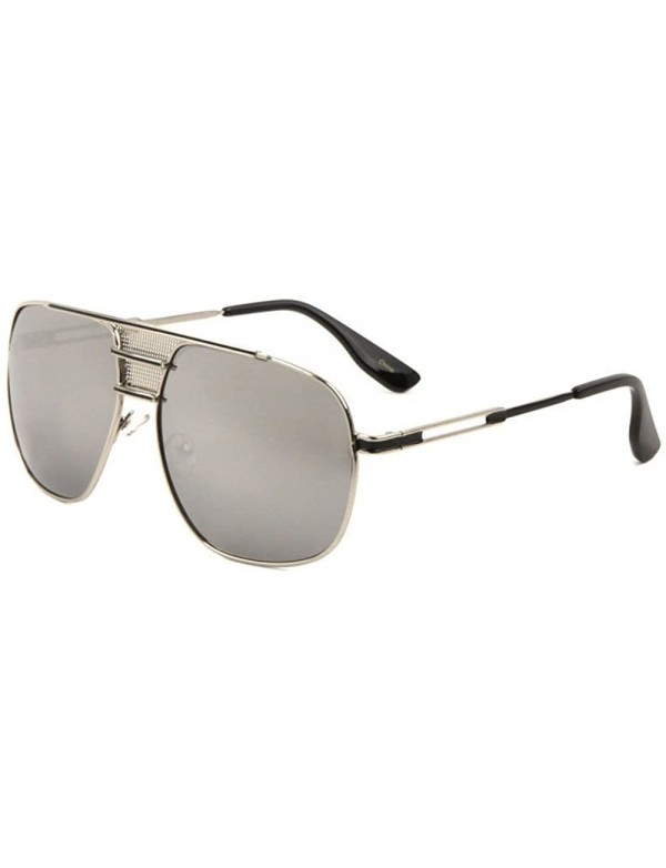 Rimless Roma Oversized Square Flat Top Aviator Sunglasses w/Mesh Bridge - Silver & Black Frame - CC18880R5IU $20.11