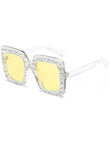 Square Large Jeweled Sunglasses for Women Crystal Bling Studded Oversized Square Frame - Yellow - C618K0WGG4R $17.97