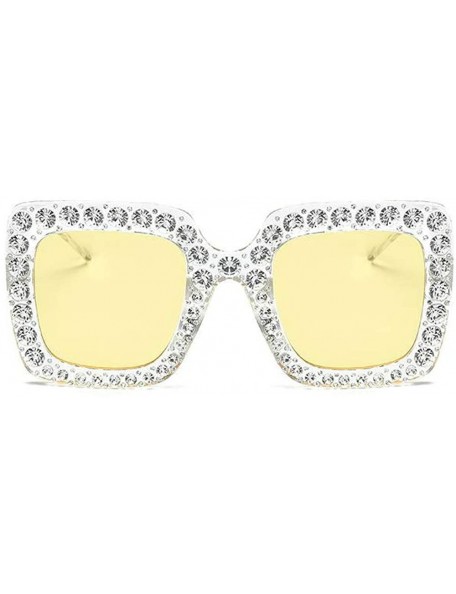 Square Large Jeweled Sunglasses for Women Crystal Bling Studded Oversized Square Frame - Yellow - C618K0WGG4R $17.97