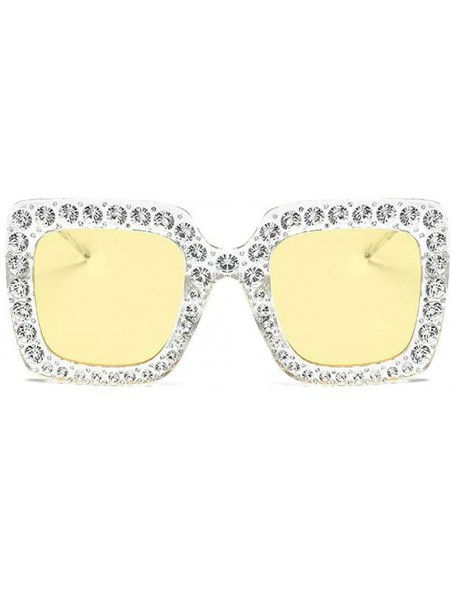 Square Large Jeweled Sunglasses for Women Crystal Bling Studded Oversized Square Frame - Yellow - C618K0WGG4R $17.97