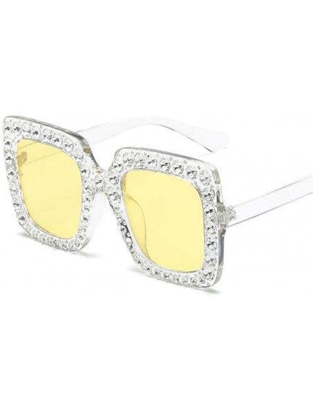 Square Large Jeweled Sunglasses for Women Crystal Bling Studded Oversized Square Frame - Yellow - C618K0WGG4R $17.97