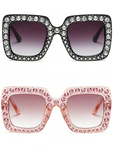 Oversized Large Jeweled Sunglasses for Women Crystal Bling Studded Oversized Square Frame - Black+pink - CP18IZONR9T $20.07