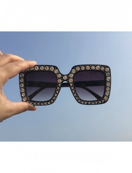 Oversized Large Jeweled Sunglasses for Women Crystal Bling Studded Oversized Square Frame - Black+pink - CP18IZONR9T $20.07