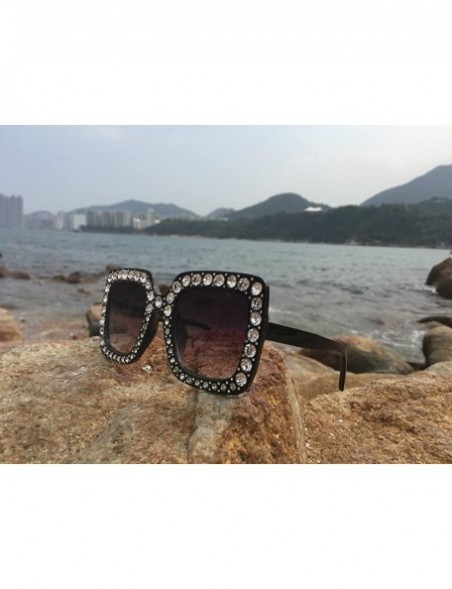 Oversized Large Jeweled Sunglasses for Women Crystal Bling Studded Oversized Square Frame - Black+pink - CP18IZONR9T $20.07