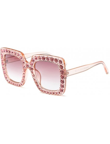 Oversized Large Jeweled Sunglasses for Women Crystal Bling Studded Oversized Square Frame - Black+pink - CP18IZONR9T $20.07