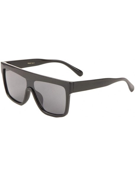 Shield Flat Top Thick Brown One Piece Shield Lens Sunglasses - Black - CB1983I2U96 $13.13