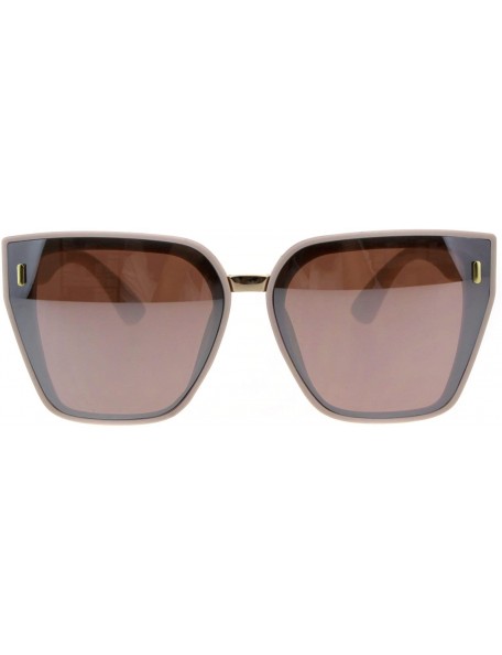 Butterfly Womens Squared Angular Rectangular Butterfly Cat Eye Plastic Sunglasses - Beige Brown Mirror - C018GM2QUAU $17.82