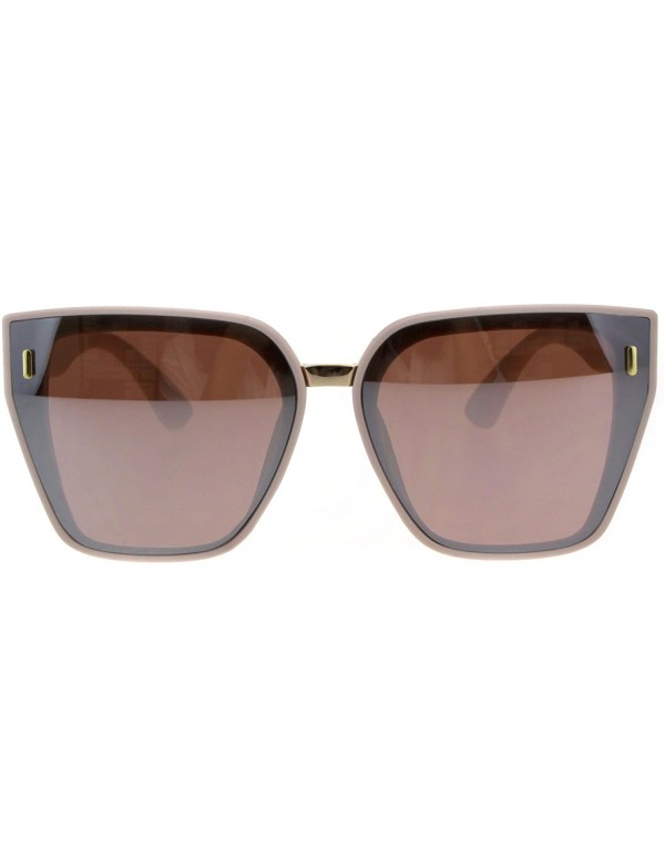 Butterfly Womens Squared Angular Rectangular Butterfly Cat Eye Plastic Sunglasses - Beige Brown Mirror - C018GM2QUAU $7.32