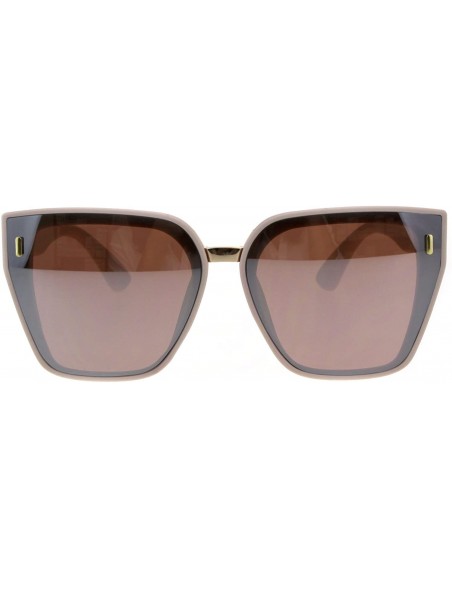 Butterfly Womens Squared Angular Rectangular Butterfly Cat Eye Plastic Sunglasses - Beige Brown Mirror - C018GM2QUAU $7.32