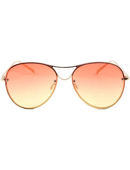 Aviator Curved Bridge & Top Bar Rimless Oceanic Color Modern Round Aviator Sunglasses - Orange Yellow - CN190I2GMU6 $13.03