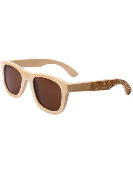 Oval Sunglasses Unisex Personality TAC Lenses Oval Bamboo Frame UV400 Red - Brown - C318NC2X6H0 $21.76