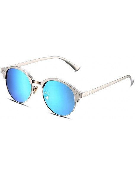 Rimless Polarized Round Lenses Semi Rimless Fashion Women Sunglasses - Blue - C717YUOTHLX $22.78
