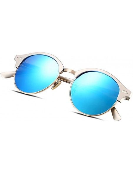 Rimless Polarized Round Lenses Semi Rimless Fashion Women Sunglasses - Blue - C717YUOTHLX $9.72