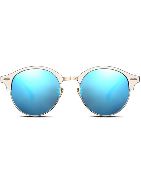 Rimless Polarized Round Lenses Semi Rimless Fashion Women Sunglasses - Blue - C717YUOTHLX $9.72