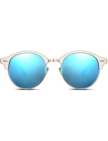 Rimless Polarized Round Lenses Semi Rimless Fashion Women Sunglasses - Blue - C717YUOTHLX $9.72