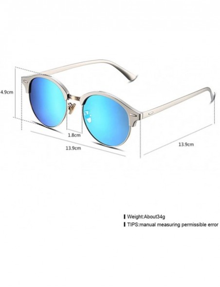 Rimless Polarized Round Lenses Semi Rimless Fashion Women Sunglasses - Blue - C717YUOTHLX $9.72