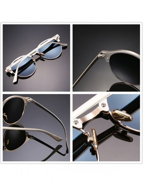 Rimless Polarized Round Lenses Semi Rimless Fashion Women Sunglasses - Blue - C717YUOTHLX $9.72