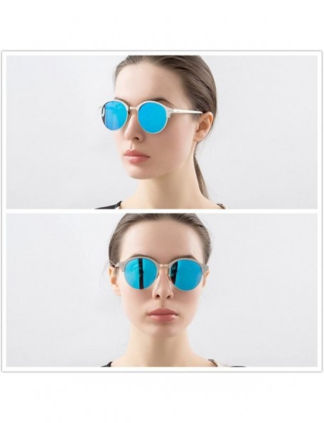 Rimless Polarized Round Lenses Semi Rimless Fashion Women Sunglasses - Blue - C717YUOTHLX $9.72