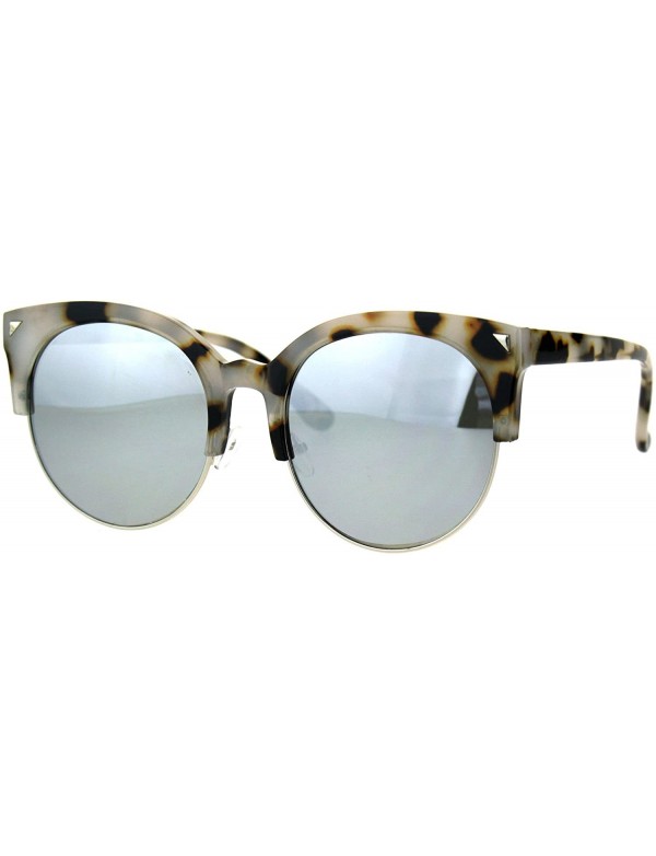 Round Round Cateye Sunglasses Womens Half Rim Style Oversized Fashion Shades - Beige Tort (Silver Mirror) - C118760A00N $13.65