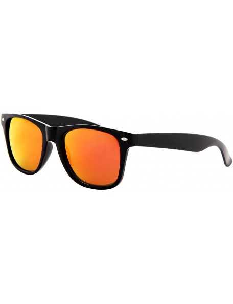 Square Fashion Sunglasses Men Women Polarized UV400 Mirrored Lens Horn Rimmed - Black Frame/ Mirrored Orange-red Lens - CA18Y...