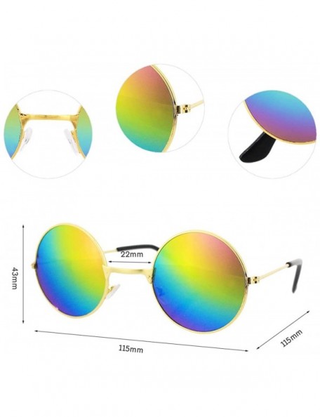 Goggle Round Retro Vintage Circle Style Sunglasses Colored Metal Frame Small Frame 44mm - Rainbow - CN18Q6L30RK $7.38