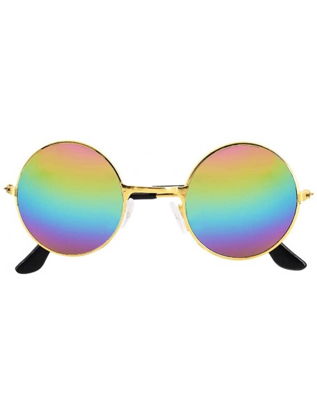 Goggle Round Retro Vintage Circle Style Sunglasses Colored Metal Frame Small Frame 44mm - Rainbow - CN18Q6L30RK $7.38