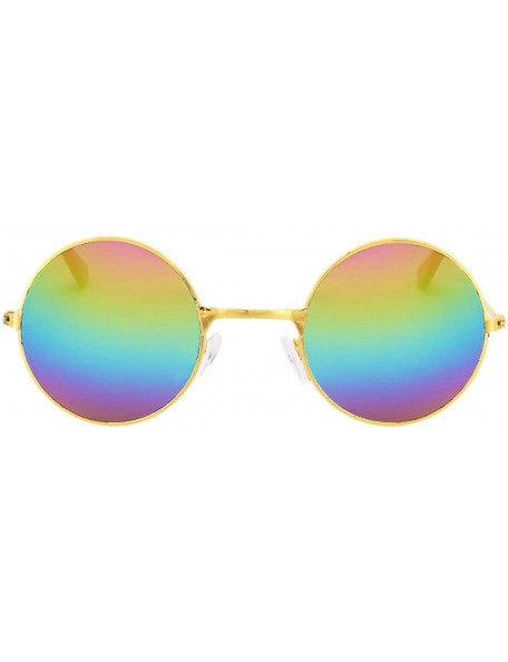 Goggle Round Retro Vintage Circle Style Sunglasses Colored Metal Frame Small Frame 44mm - Rainbow - CN18Q6L30RK $7.38