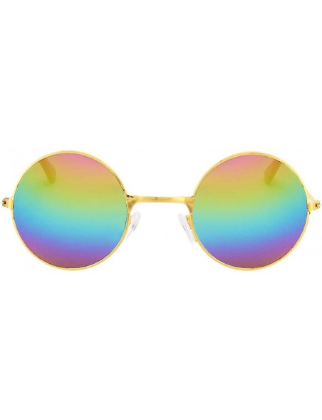 Goggle Round Retro Vintage Circle Style Sunglasses Colored Metal Frame Small Frame 44mm - Rainbow - CN18Q6L30RK $7.38