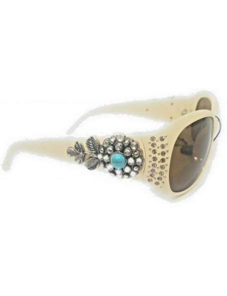 Rectangular Western Ladies Rhinestone Bling Shade Sunglasses + Case - Off White Turquoise Flower - CY18ZANZHAI $18.68