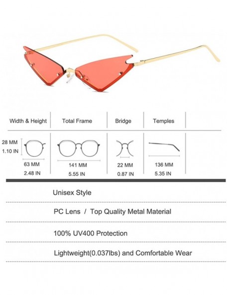 Rimless Small Cateye Sunglasses Futuristic Rimless Mirrored Lens - Red Lens - CE199XK55QZ $16.87