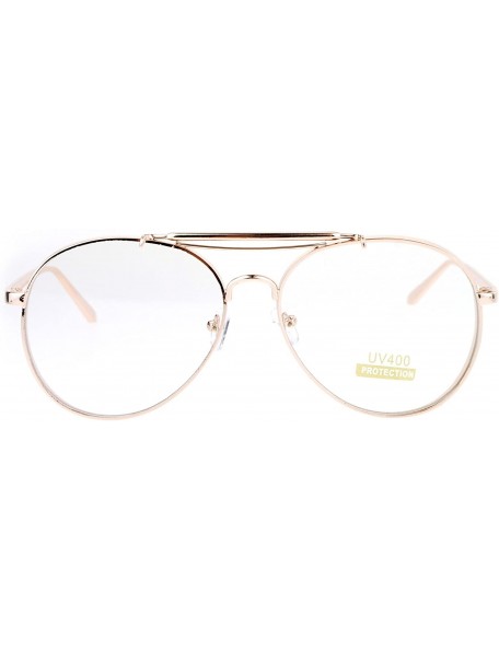 Aviator Clear Lens Aviator Glasses Thick Metal Round Aviators Eyeglasses UV 400 - Gold - CY186KQULDI $9.13