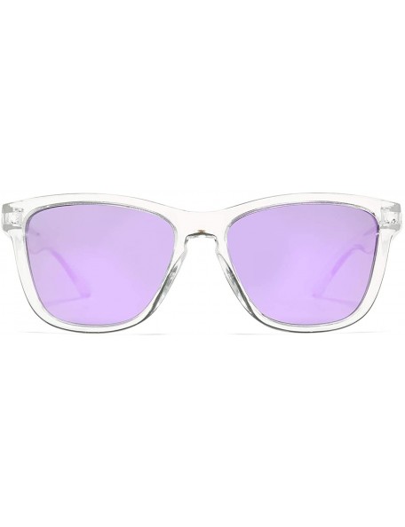 Round Polarized Sunglasses for Women Men- Classic Vintage Square Sun Glasses - F transparent Frame/Purple Mirrored Lens - CJ1...