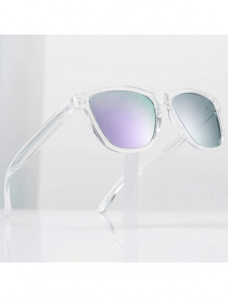 Round Polarized Sunglasses for Women Men- Classic Vintage Square Sun Glasses - F transparent Frame/Purple Mirrored Lens - CJ1...