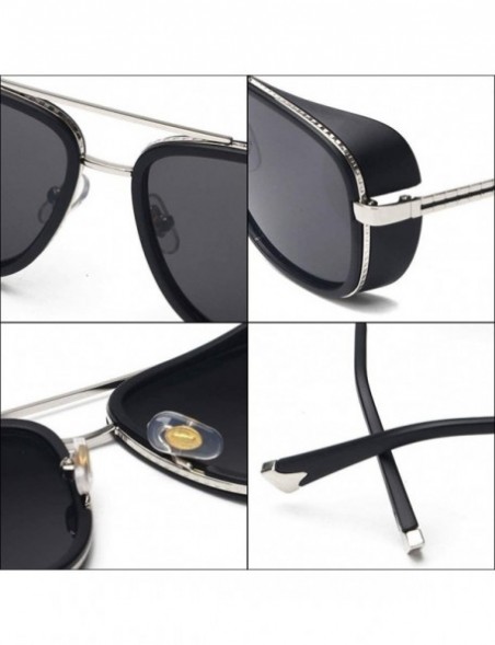 Square Iron Man Tony Sunglasses Unisex Retro Side Shields Steampunk Sunglasses Square Shades - Black - CE18W5GHXZL $17.22