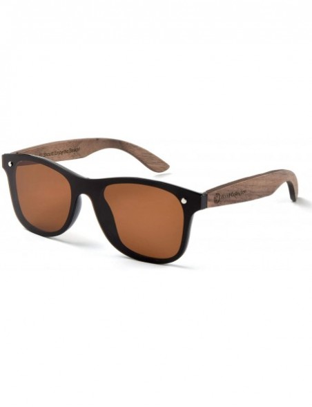 Round Wood Sunglasses With Polarized Lens Handmade Bamboo Sunglasses For Men&Women - E Walnut Black Brown - CA18A2YQR4X $25.62