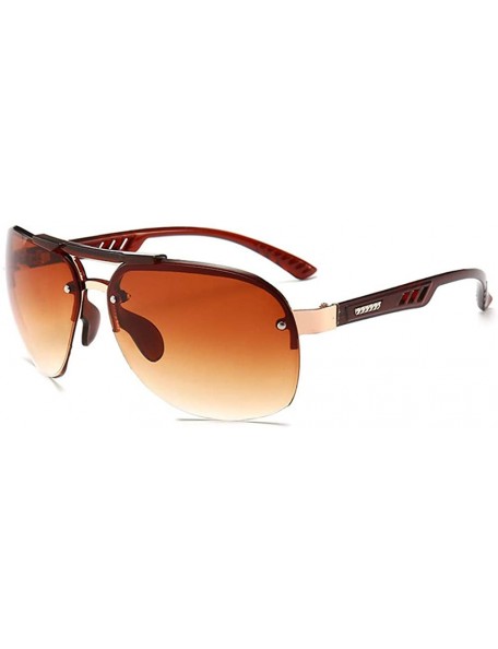 Goggle Metal Half-Frame Polarized Mirrored Sunglasses - Brown - C718WDSHKL3 $12.20