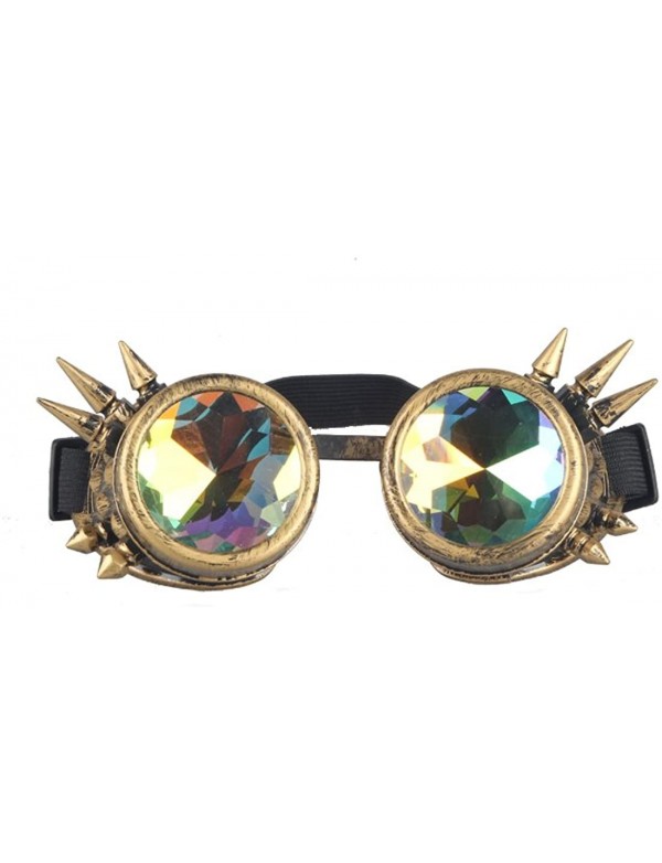 Round Kaleidoscope Steampunk Rave Glasses Crystal Prism Sunglasses Goggles - Brass - C818SS2Z54A $11.67