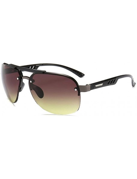 Goggle Metal Half-Frame Polarized Mirrored Sunglasses - Brown - C718WDSHKL3 $12.20